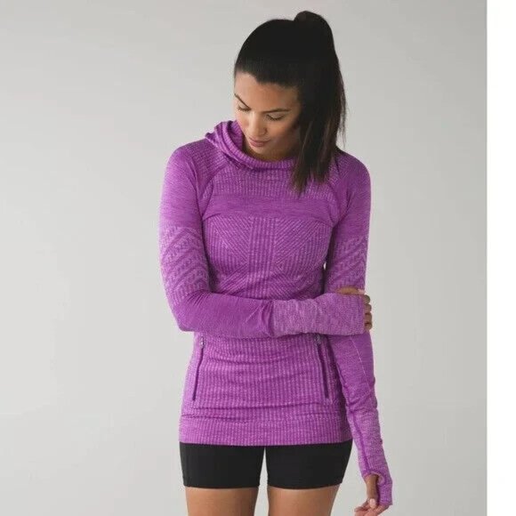 Lululemon Rest Less Hoodie Women 4? *Flaw Heathered Violet Long SleeveTop Pocket - Picture 16 of 16